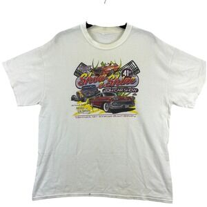 Vintage 2014 Show & Shine Car Show T-Shirt White Mens L Graphic Tee Short Sleeve